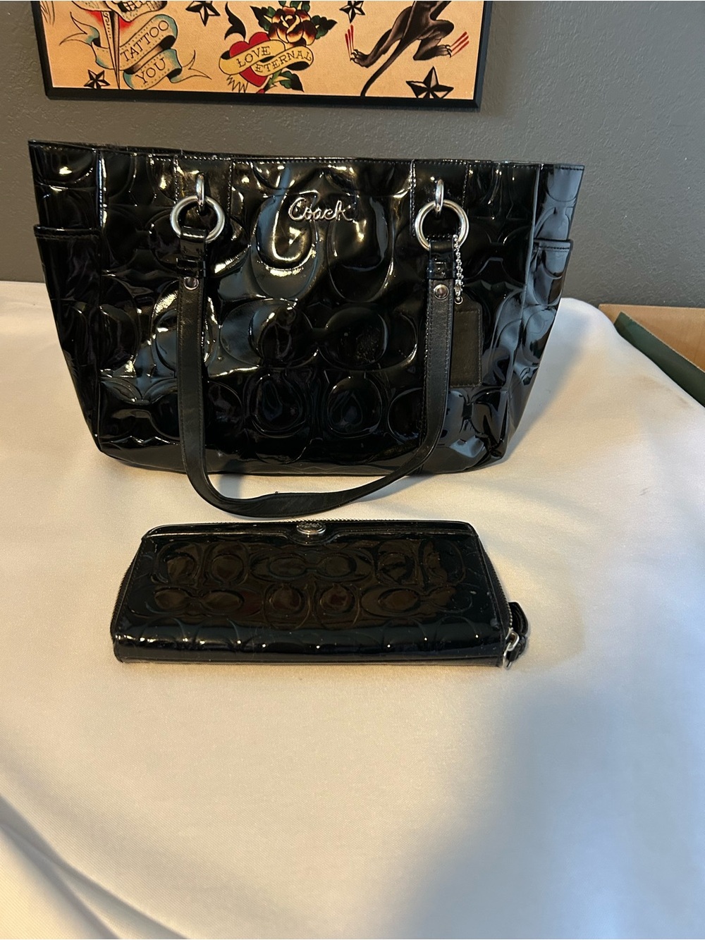 Coach East West Gallery Embossed Patent Leather Tote (17728) w/ Matching Wallet